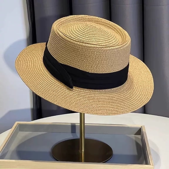 HuangHuanChen Sun Hat for Women Panama Hat Travel Fedora Beach Hat Summer Wide Brim Roll up Hat Summer Vacations UPF 50 Straw Sun hats One Size