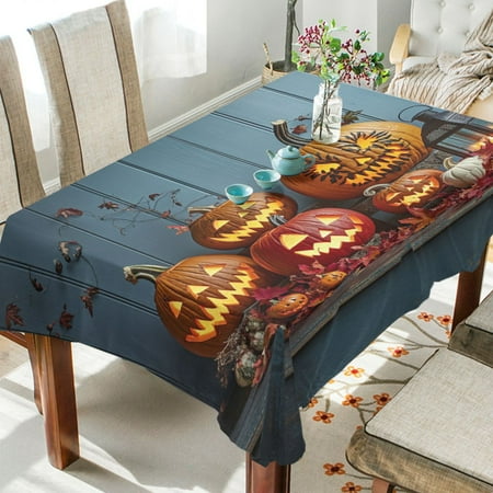 

WOBOGO Pumpkins with Different Face Square Tablecloth 60×60in Polyester Fabric Tablecloth Washable Dust Resistant Wrinkle Resistant