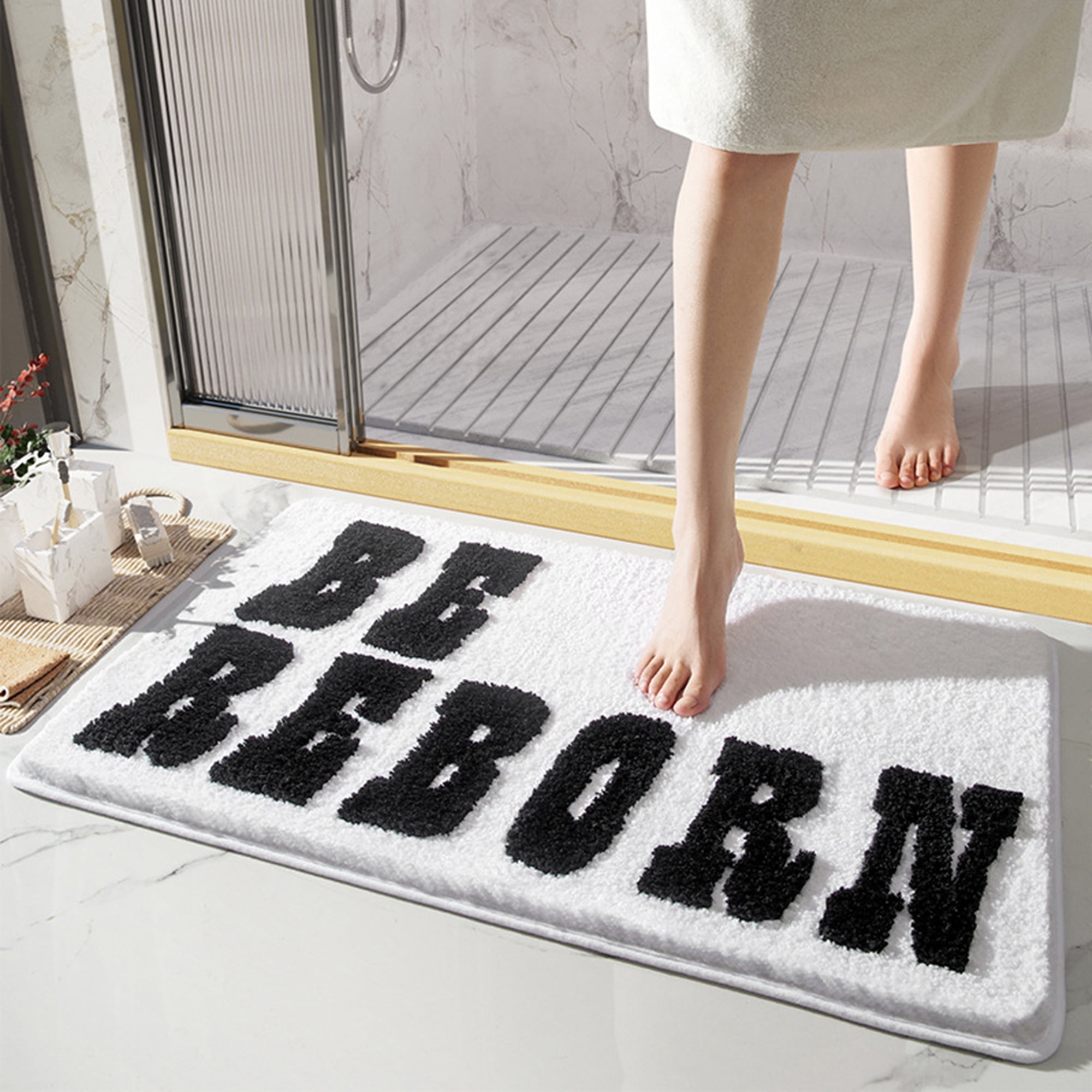 Unique Bargains Cute Letter Pattern Non-Slip Bath Rugs Soft Bath Floor Rug White 16" x 24"