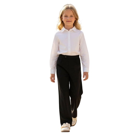 RMGVDSD Girls Straight Leg Pants Back to School Trousers Loose Classic Fit Dress Pants Elastic Waist Casual School Uniform Pants for Kids 7-8 Years