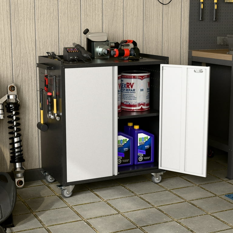 Rolling Tool Cabinet With Wheels – Metal Storage With 2 Doors, Adjustable Shelf, Lockable