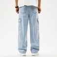 thumbnail image 6 of Mercatoo Teen Boys Cargo Jeans Stretchy Baggy Versatile Straight Elastic Waist Washed Denim Pants Youth Loose Relaxed Streetwear, 6 of 8