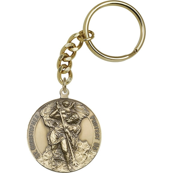 Antique Gold-Plated St. Christopher Keychain 1 5/8 x 1 1/2 inches