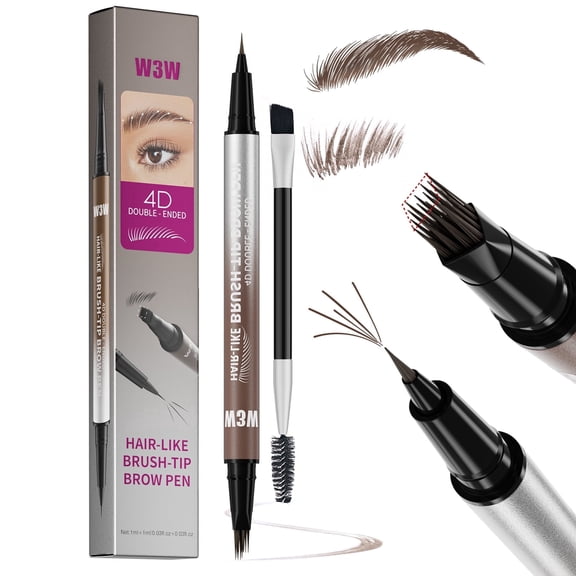 Dual-End Liquid Eyebrow Pen, Brown, Waterproof Smudge-Proof Brow Pen with Brush, Natural Hair-Like Strokes for Auburn & Medium Brown Hair