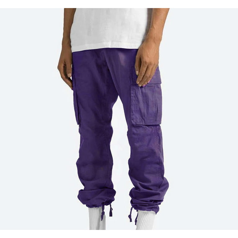 ZCFZJW Clearance! Men's Cargo Pants Relaxed Fit Sport Pants Jogger  Sweatpants Drawstring Outdoor Trousers with Pockets(Z#01-Purple,L) 