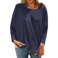 thumbnail image 6 of TODOZO Long Sleeve Shirts for Women Tunic Tops Loose Fit Shirts Solid Basic Tops Womens Summer Tops Women's Solid Color Loose Round Neck T Shirts for Spring and Autumn Navy Xxl, 6 of 7