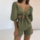 thumbnail image 1 of Conjunto De Pantalones Cortos Y Top Corto Mujeres Cardigan Top + Shorts Casual Fashion Summer Pocket Short Sets (Army Green L) Cgtredaw Para estrenar, 1 of 1