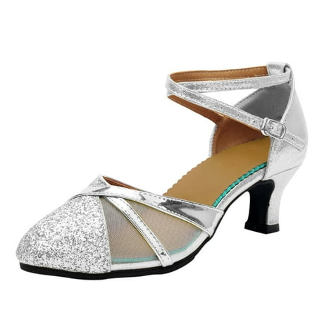 

Women s Sandals Latin Dance Mesh Rhinestone Heeled Ballroom Salsa Tango Party Sequin Dance Shoes for Women Size 7