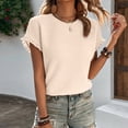 thumbnail image 2 of WEIYLL T-Shirts pour Femmes Texturés d'Été à Volants à Manches Courtes Unis Beige Tailles TG, 2 of 4