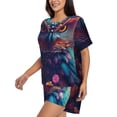 thumbnail image 2 of Kdxio Colorful Feather Owl Print Pajamas Sets for Women Short-Sleeved Pjs with Lounge Shorts Two Piece Sleepwear S-4XL, 2 of 5