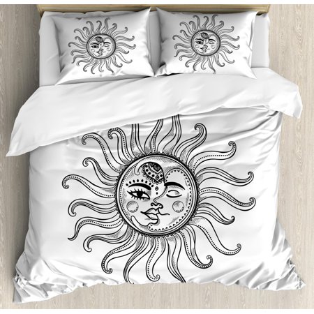 Sun Duvet Cover Set Doodle Style Vintage Symbol Retro Tribal