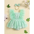 thumbnail image 2 of Bagilaanoe Newborn Summer Outfits Baby Girl Rompers Dress Ruffle Sleeveless Bodysuits + Headband 3M 6M 12M 18M 24M Infant Lace Patchwork A-line Dresses, 2 of 9