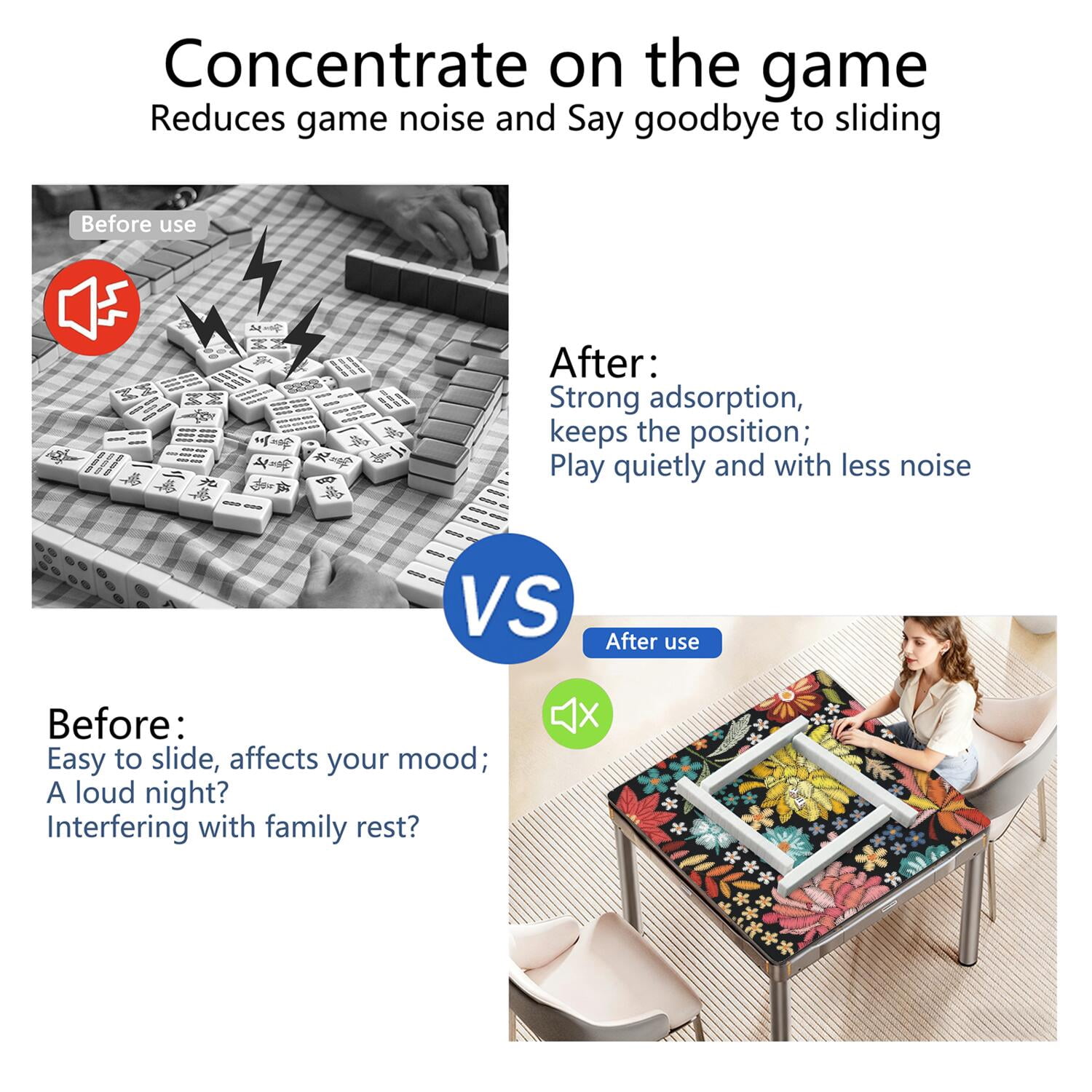 Classic Boho Pattern Extra Large Non-Slip Mahjong Mat 31.5 Inch Square Rubber Playing Pad with Quiet Design for Tiles Card Games and Board Game Nights