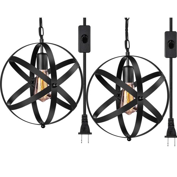 Industrial Plug in Swag Pendant Light E26 Hanging Light Metal Globe