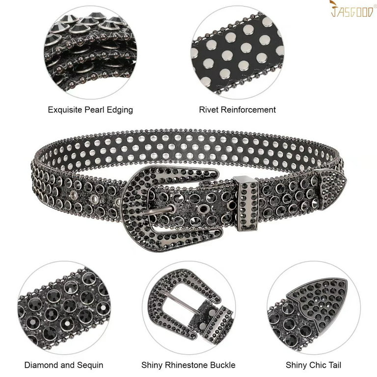 Western Style Diamond shape buckle belt in Black