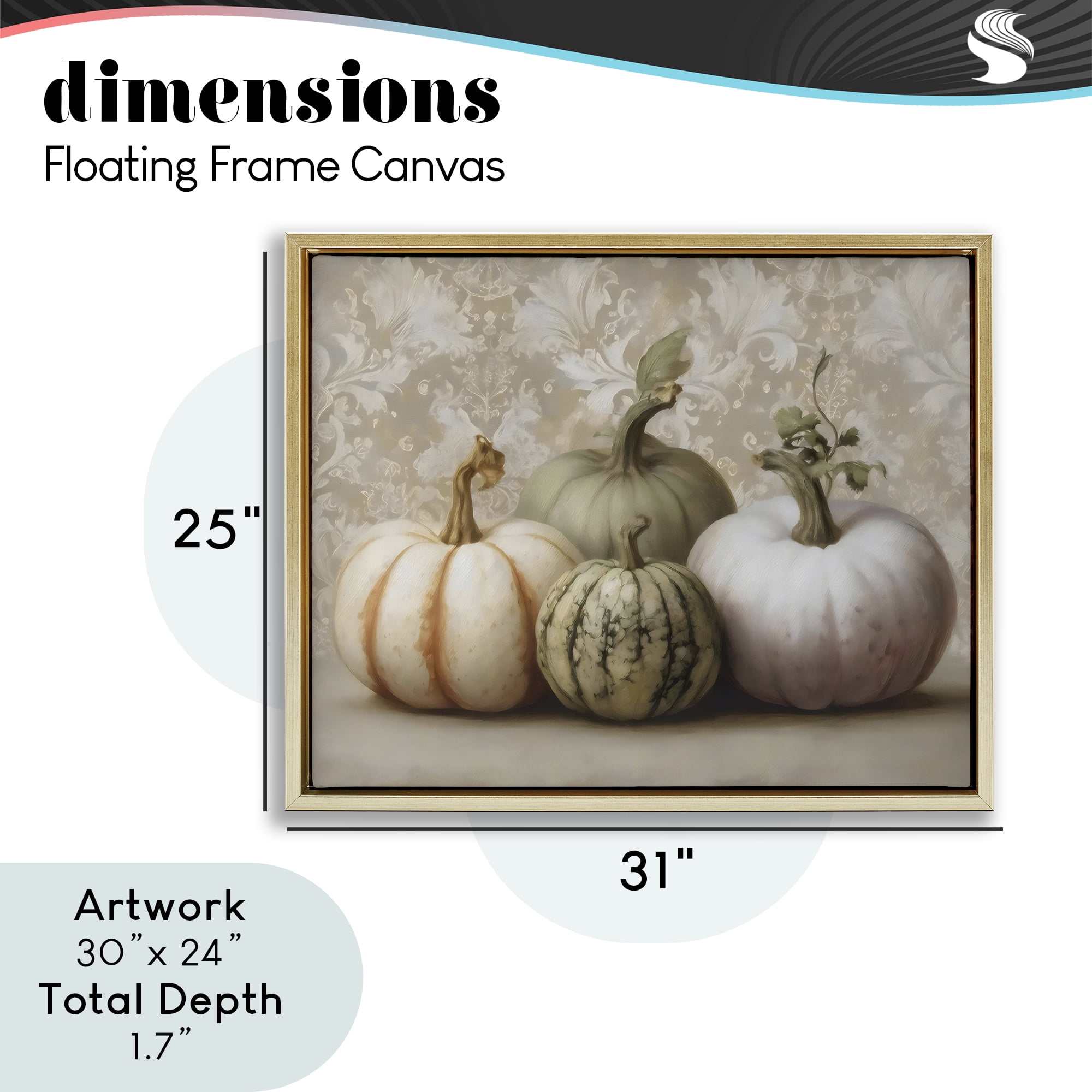Stupell Industries Pastel Gourds on Vintage Pattern Gold Framed Floater Canvas Wall Art, design by Arlington Prints
