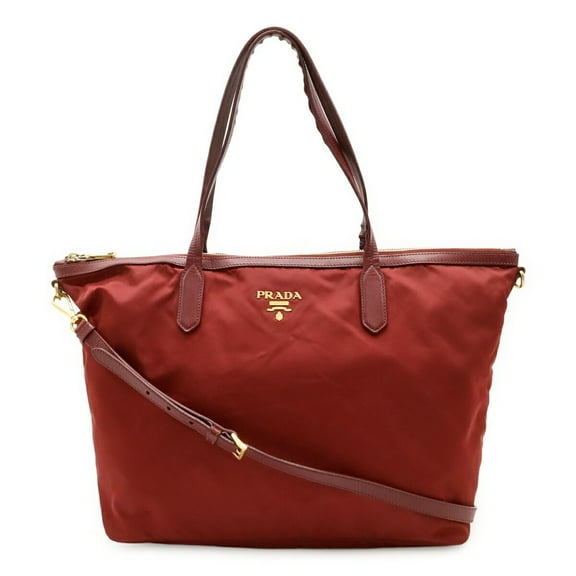 Pre-Owned PRADA Prada tote bag shoulder nylon leather wine red (Good)