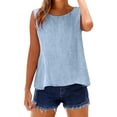 thumbnail image 4 of YAZHPA Hauts en Lin pour Femmes, Débardeurs en Coton et Lin pour Femmes, Chemises d'Été Sans Manches Décontractées à Col Rond, Bleu 2TG, 4 of 6