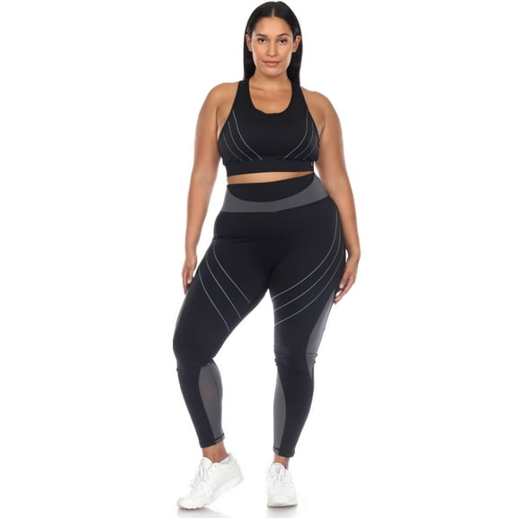 White Mark Women's Plus Size Cut Out Back Mesh Sports Bra & Leggings Activewear Set