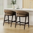 thumbnail image 2 of Guyou Modern Counter Height Bar Stools Set of 2, Leather Upholstered Barstools with Barrel Back, 26" Walnut Kitchen Island Stools Comfy Counter Stools for Breakfast Bar and Dining Room, PU Brown, 2 of 7