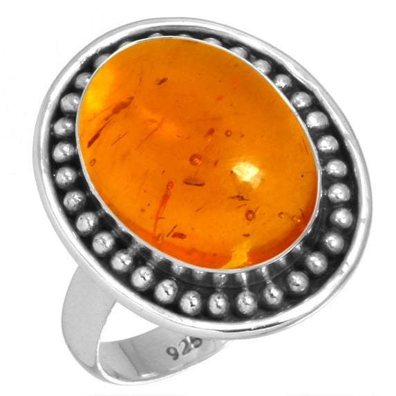 925 Silver Ring For Women - Men Orange Amber Stone Silver Ring Size 12 November Birthstone Boho Silver Ring Size 12 Gift For Ladies On Cocktail Party 925 Silver Jewelry With Gemstone
