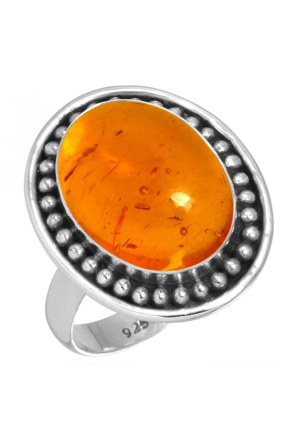925 Sterling Silver Ring For Women - Men Orange Amber Gemstone Silver Ring Size 5 November Birthstone Simple Silver Ring Size 5 Friendship Day Gift For Mom Gemstone 925 Silver Jewelry