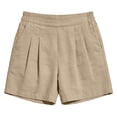 thumbnail image 6 of Pounoo Women's Shorts High Waist Linen-Like Pleated Casual Shorts Boho Classic Style Lightweight Breathable Loose-Fit Bottoms Gift, 6 of 8