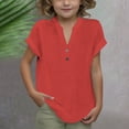 thumbnail image 2 of Bovxnpu Kids Summer Tops, Toddler Girls Casual T Shirt, Girls Summer Fashion Solid Button Shirt Female V-Neck Loose T-shirt Blouse 7 Years, 2 of 8