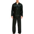 thumbnail image 1 of Pyjama en Satin pour Hommes Ensemble de Pyjama Long Boutonné Vêtements de Nuit, Vert Vin Rouge Rayé, 1 of 5