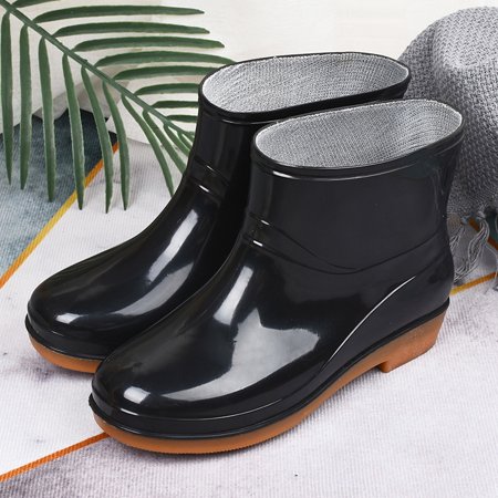 

FZM Women shoes Shoe Round Waterproof Middle Toe Low Heeled Rain Boots Buckle Women Women s Boots