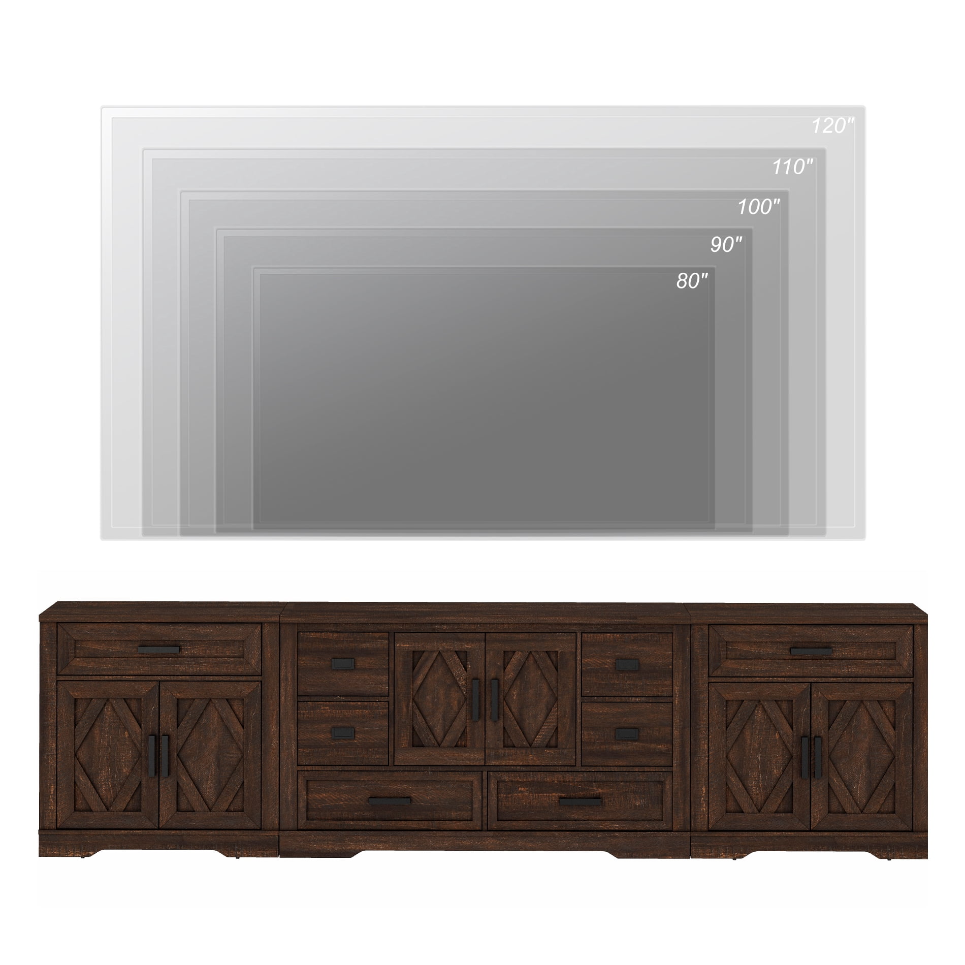 WAMPAT 117"W Large TV Stand,3-in-1 Farmhouse Entertainment Center with Storage Barn Door Cabinet,TV Console Table With Media Cabinet and Drawers for Living Room,Bedroom,Rustic Brown