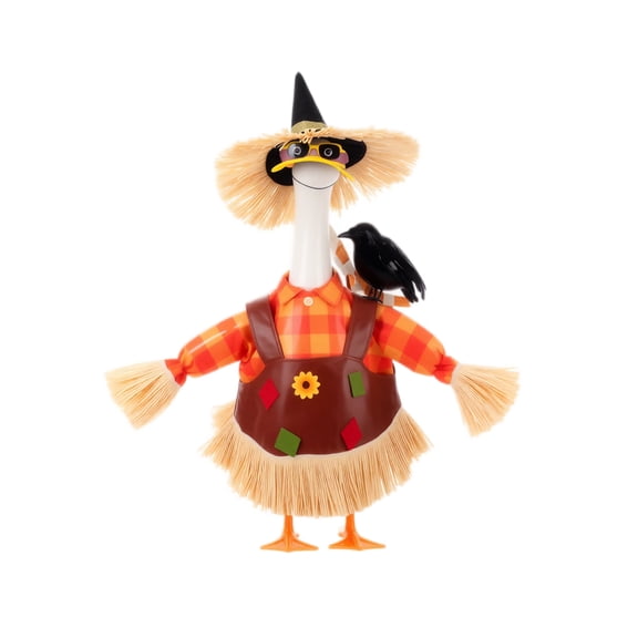 XHKUYI Harvest Scarecrow Porch Goose Outfits Set, Thanksgiving Costume with Plaid Skirt & Straw, Funny Fall Porch Goose Outfit for Garden Porch & Lawn Decoration