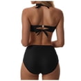 thumbnail image 4 of Huesdet Women Two Piece Swimsuits Ribbed One Shoulder Bikini Sets Mid Waist Bathing Suit(D-Black,S), 4 of 9