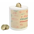 thumbnail image 2 of I Love You More Piggy Bank, Fun Words and Pastel Backdrop with Scattered Strawberries, Ceramic Coin Bank Money Box for Cash Saving, 3.6" X 3.2", Sand Brown Slate Blue, by Ambesonne, 2 of 4
