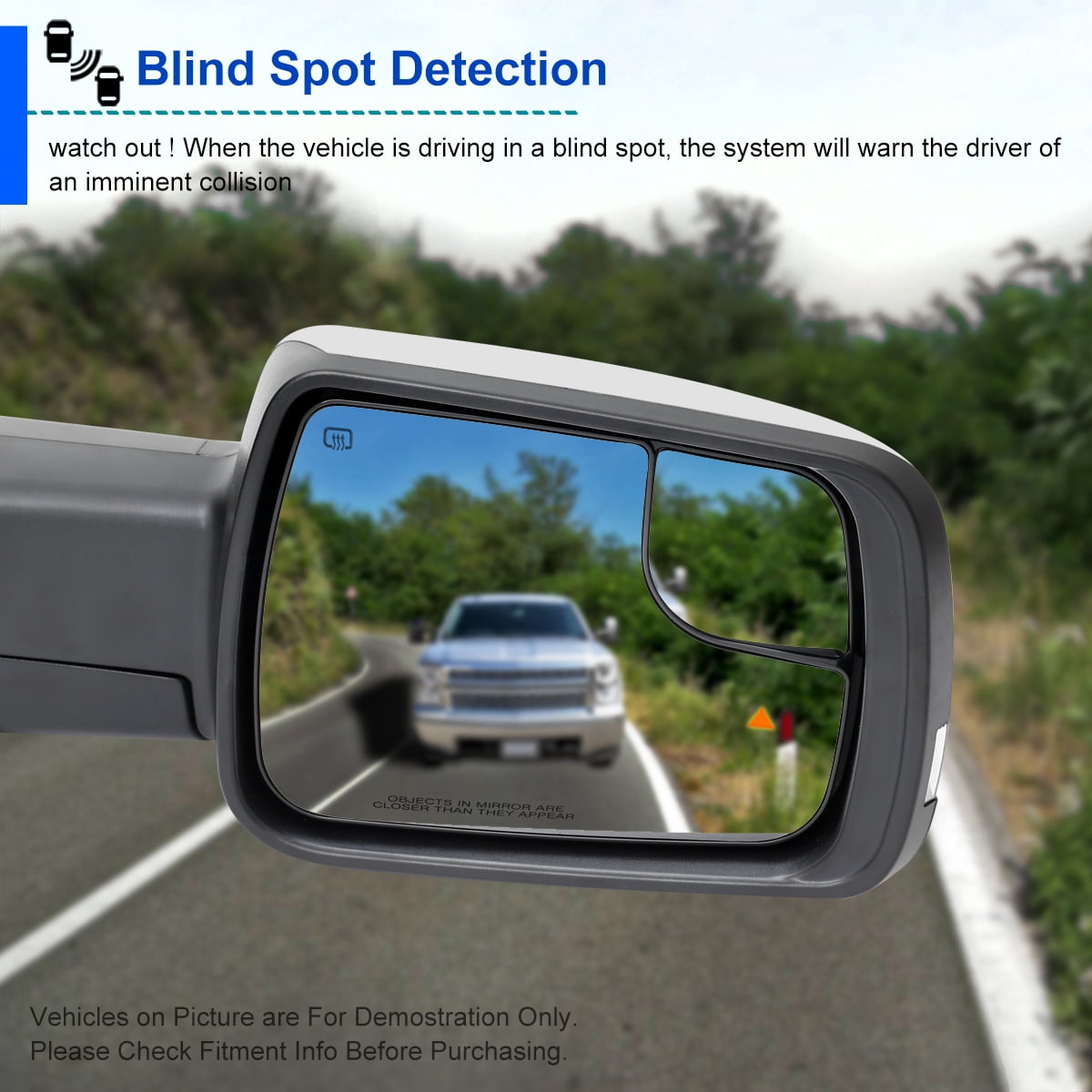 Spec-D Tuning Chrome Power Heated + LED Signal + Blind Spot Monitor BSM Right Passenger Side Mirror Compatible with 2019-2024 Ram 1500