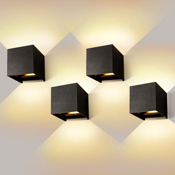 WISDOM Lampara de Pared,12W Lampara Exterior Pared,IP65 Impermeable,Ángulo de haz Ajustable Hacia Arriba y Hacia abajo,Para Exterior de Casas Pared, Dormitorio, Pasillo(Luz Calida,4PCS)