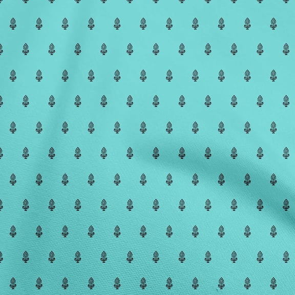 oneOone Cotton Cambric Turquoise Blue Fabric Asian Floral Block Quilting Supplies Print Sewing Fabric By The Yard 42 Inch Wide