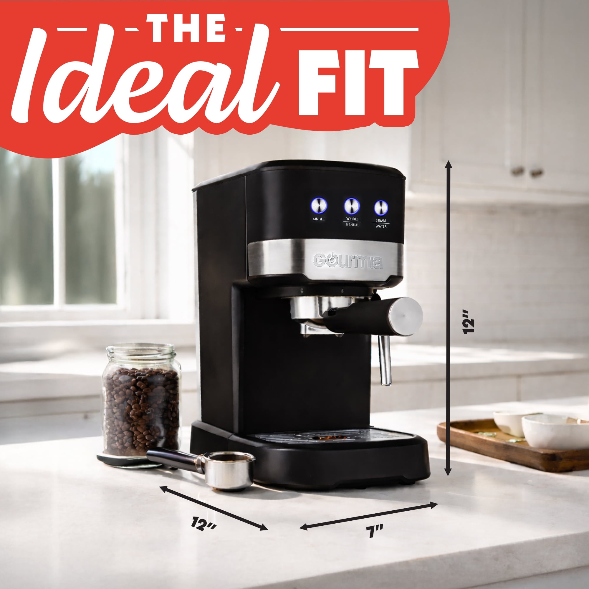 Gourmia 1.2L 15 Bar Espresso Maker with Powerful Frothing Wand Black