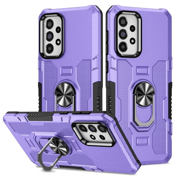 for Samsung Galaxy S22 Ultra Phone Cases with Screen Protector, Ring Holder Kickstand Anti-Fingerprint Non-slip Anti-Drop Heavy Duty Rugged Case Cover for Samsung S22 Ultra 5G 6.8", Purple