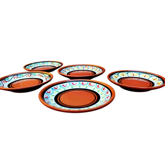 Terracotta White Tapa Plates Set of 5 - Hand Painted From Spain