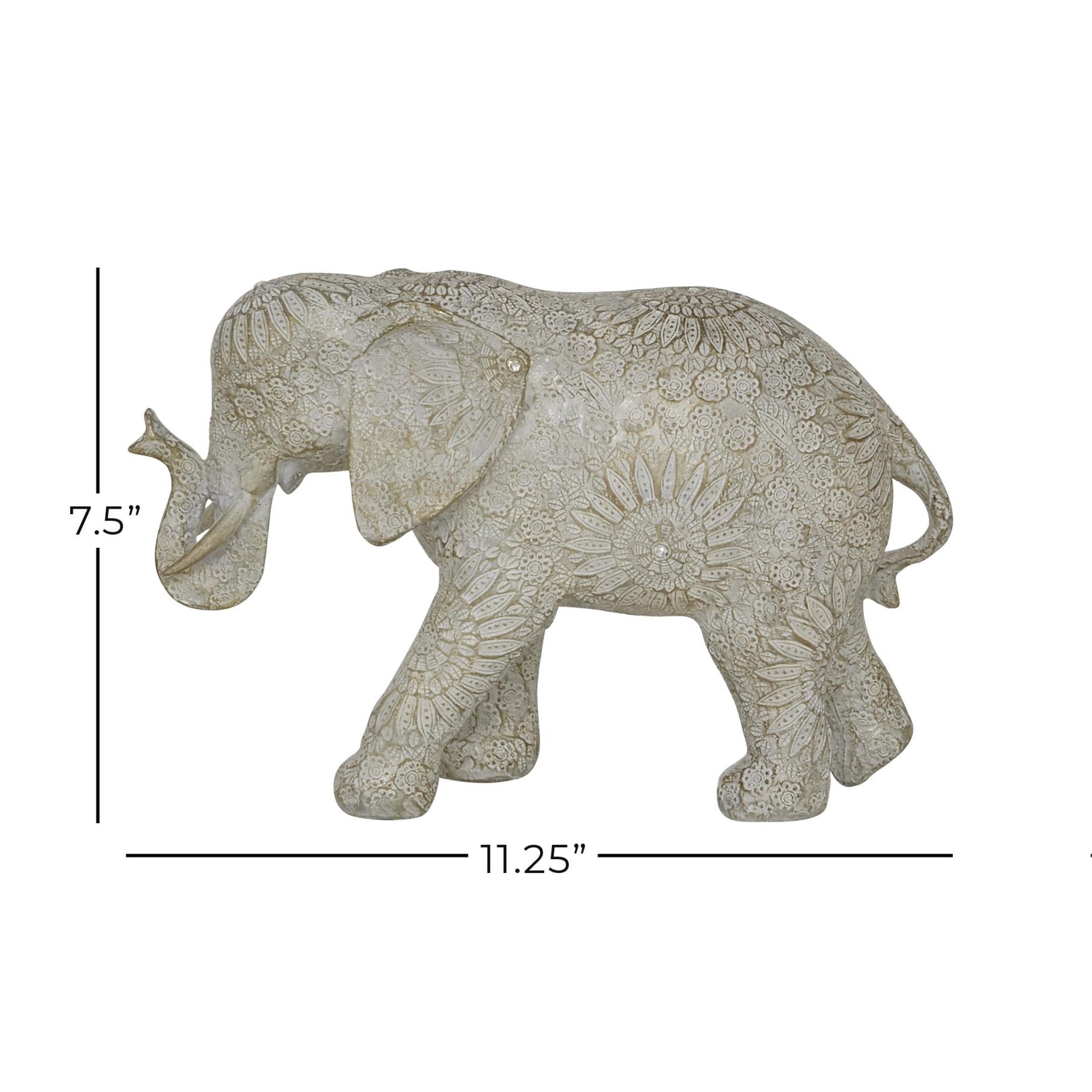 11" x 7" White Polyresin Elephant Sculpture, by DecMode