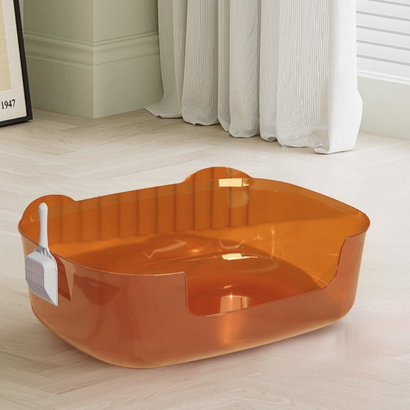 Cute Cat Ear Open Litter Pan for Indoor Cats, Large One-Piece Spillage Proof Kitty Toilet Tray, Low Entry PP Plastic Litter Box for Kittens Senior and Big Cats Home Use