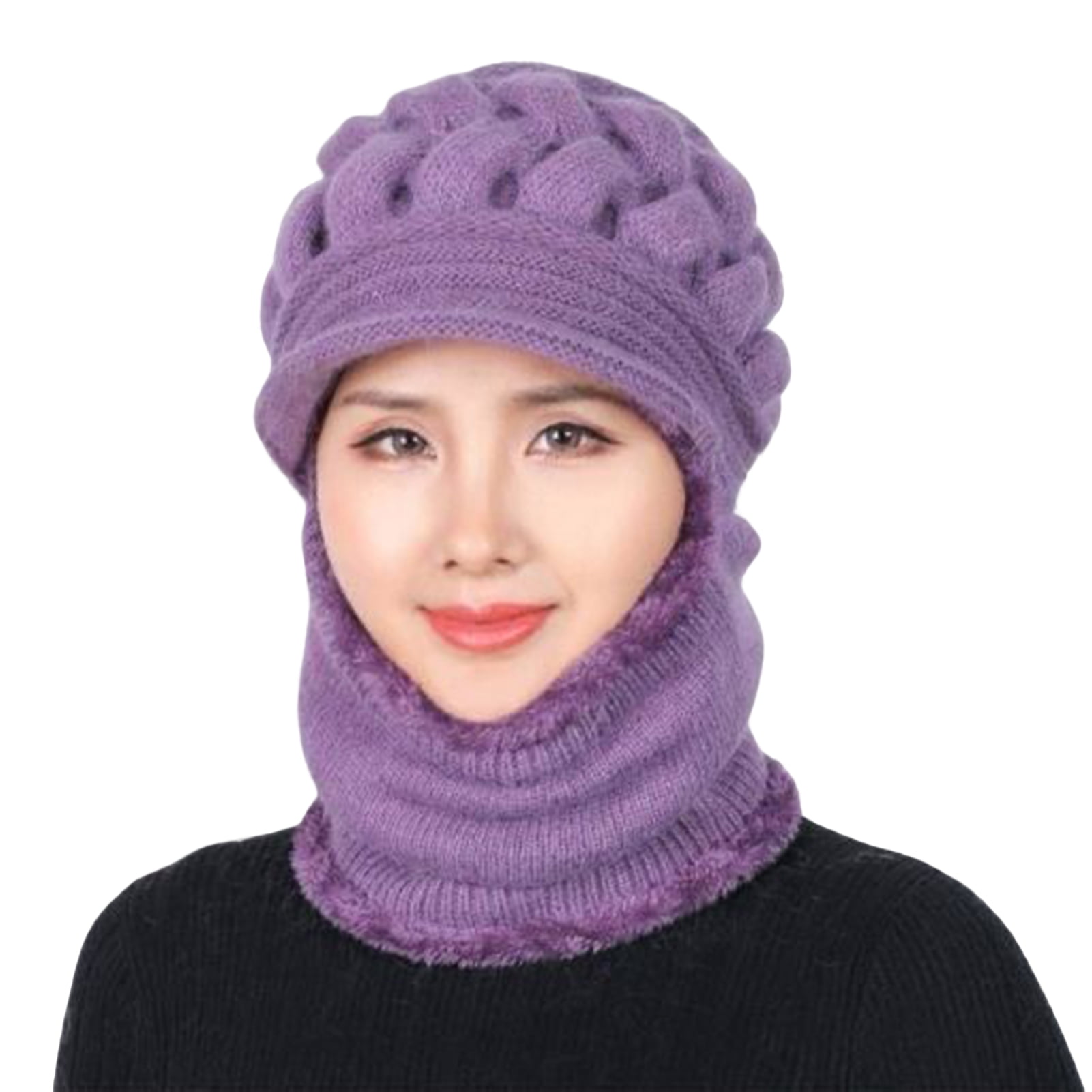 Hesroicy Letter Stitch Print Solid Color Thickened Ear Protection Scarf Hat  Women Winter Plush One-piece Neck Warmer Face Cover Cap Costume Accessories  