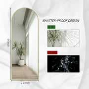 GLSL Length Mirror Arch Standing Floor Mirror, 64x21 Arched Wall Mirror, Gold