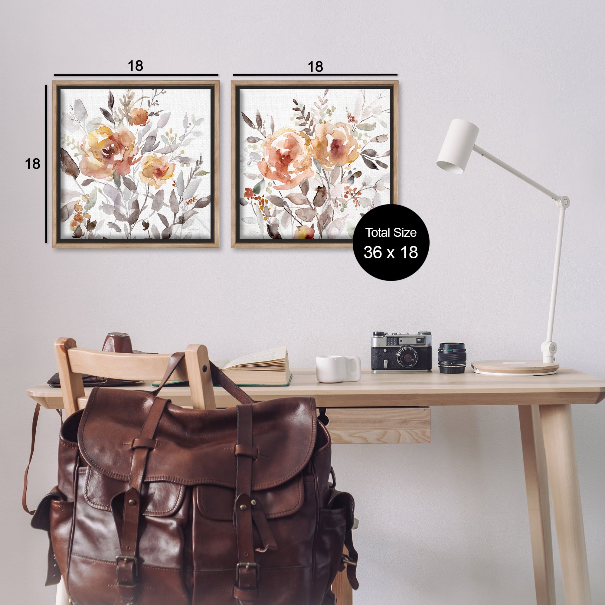 Stupell Industries Brushed Abstract Blossoms Plants & Flowers Painting Brown Floater Framed Canvas Art Print Wall Art, 18 x 18, Set of 2