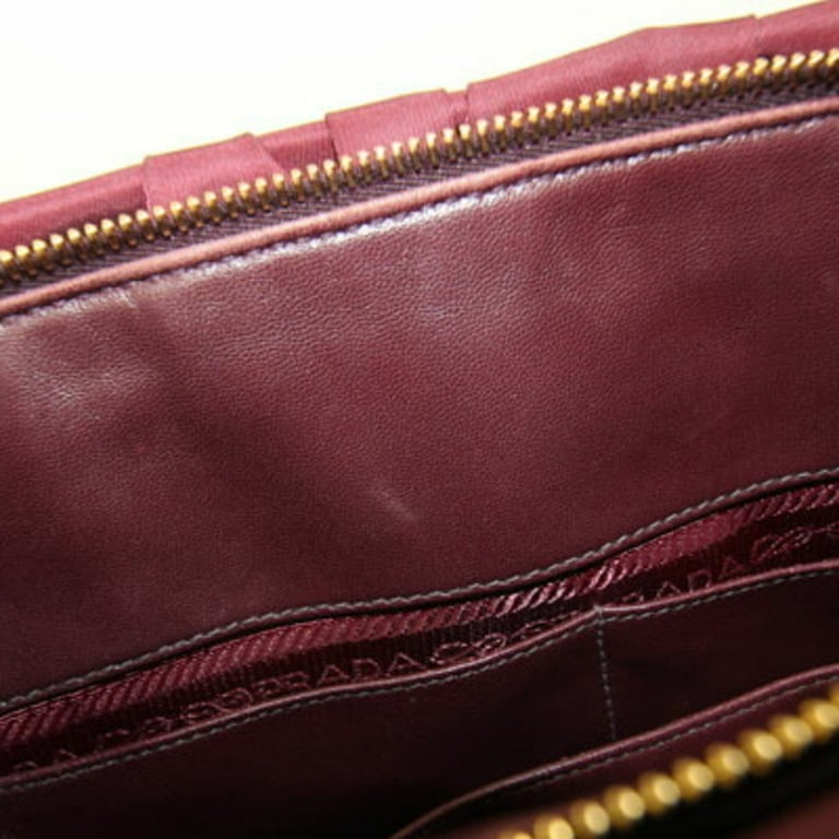 Pre-Owned Prada Handbag BN1407 Bordeaux Nylon and Leather Shoulder