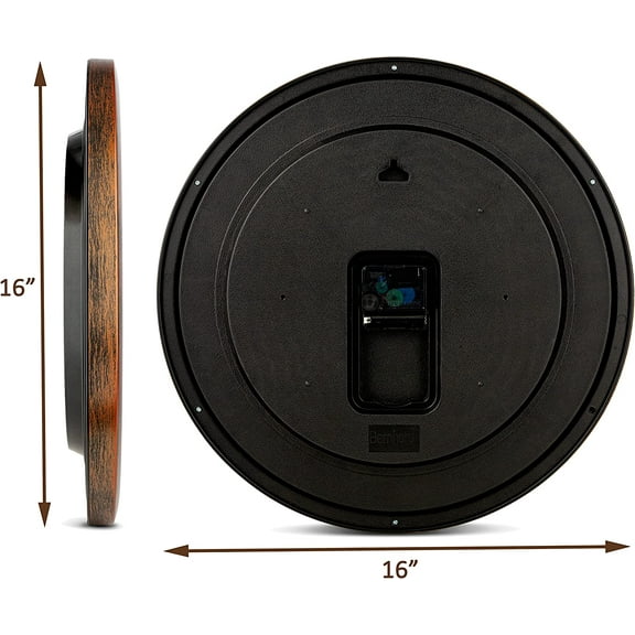 16 Inch Large Classic Wall Clock Silent Non-Ticking Quartz Battery Operated Decorative Brown Clock with Black Numbers