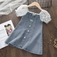Caihaooo Toddler Kids Baby Girls Puff Sleeve Lace Mesh Dress Girl Denim Dresses Sundress