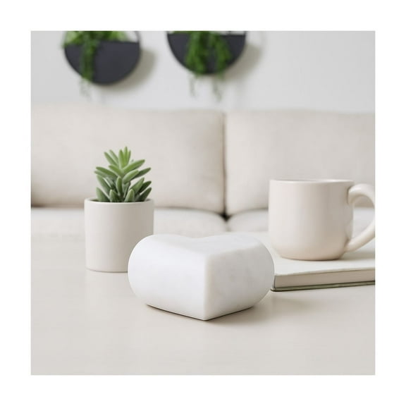 Marble Heart Decorative Object - Handmade Stone Sculpture - Minimalist Modern Accent for Home, Office, Bedroom & Living Room - Elegant Desk or Shelf Decor - 5" White