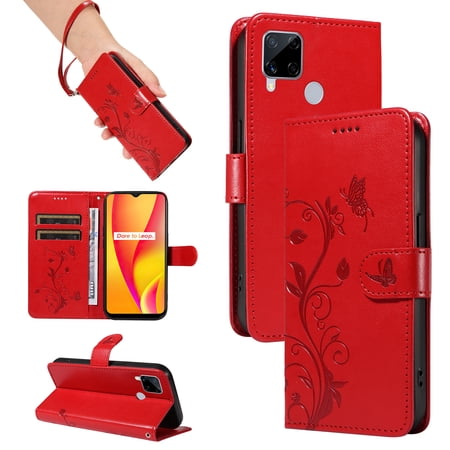 Wallet Case for Realme C15, PU Leather Kickstand with Card Slots Shockproof Flip Cover for Realme C15